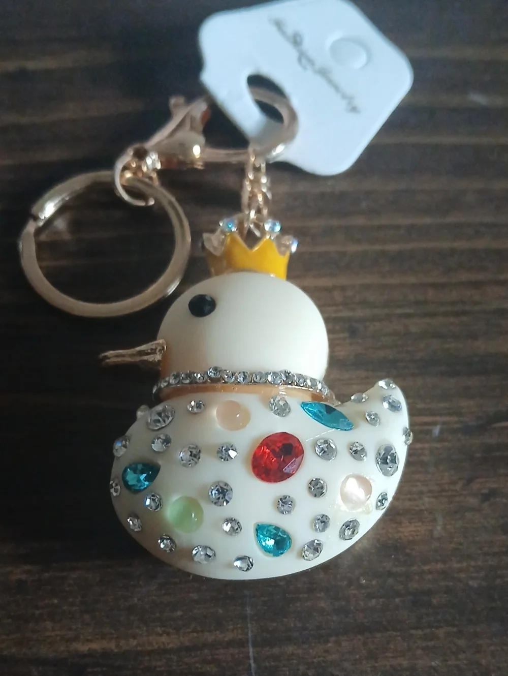 Crystal-Embellished Duck Keychain with Crown,Bag Charm